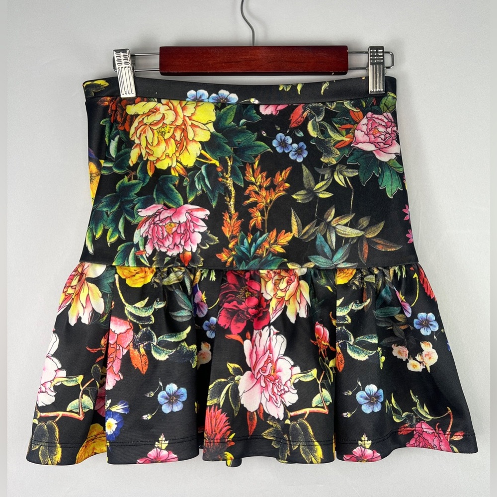 re:named Black Floral Tiered Mini Skirt